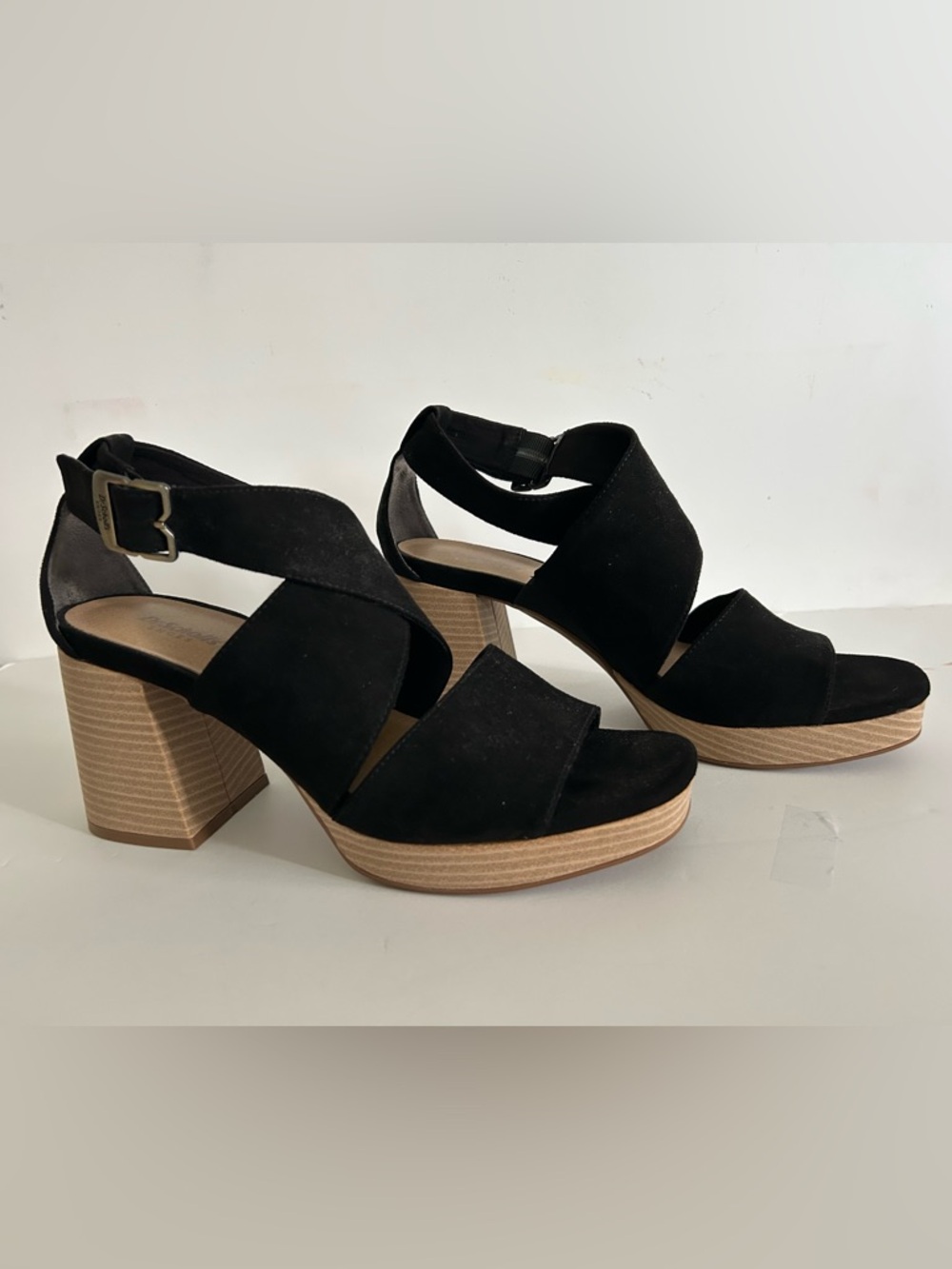Dr. Scholls Black Faux Suede Platform Block Heel Sandals “Maya” Sz 10 NWOT
